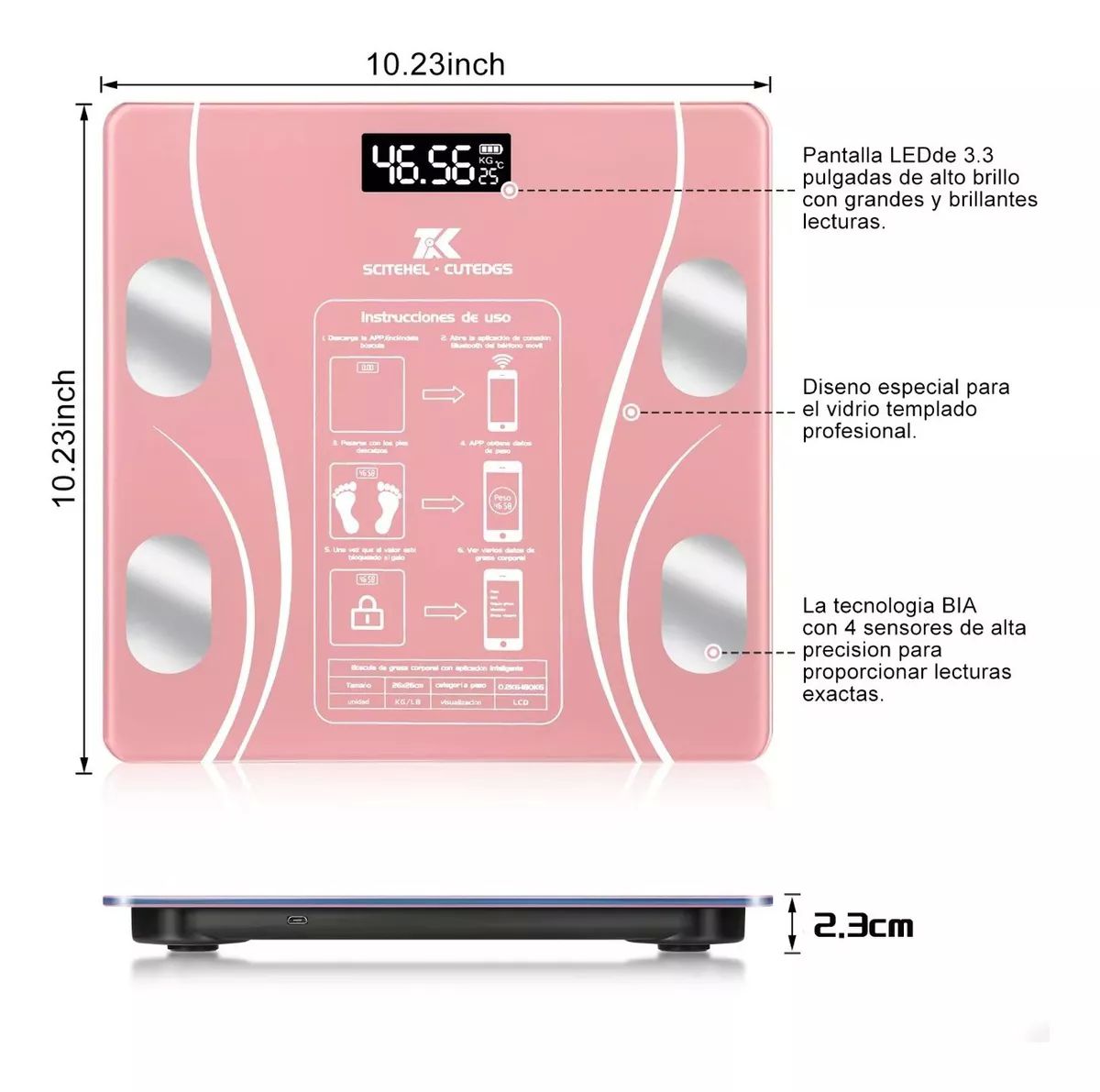 Báscula Electrónica Led con bluetooth con App para medir grasa