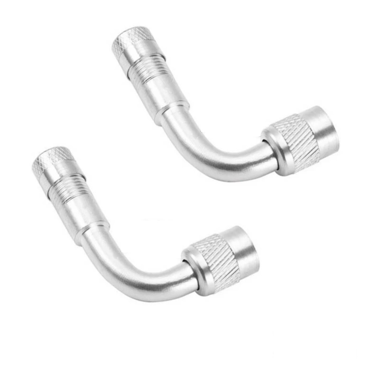 Adaptador válvula curvada ángulo cámara aire llanta extensión neumático auto moto bici 90 plata.