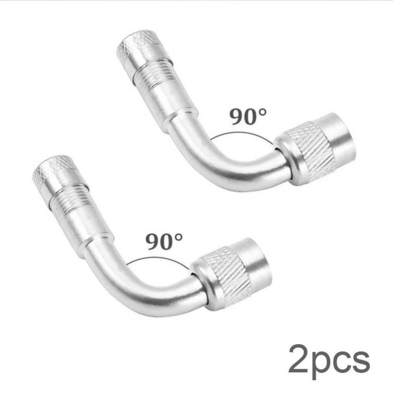 Adaptador válvula curvada ángulo cámara aire llanta extensión neumático auto moto bici 90 plata.