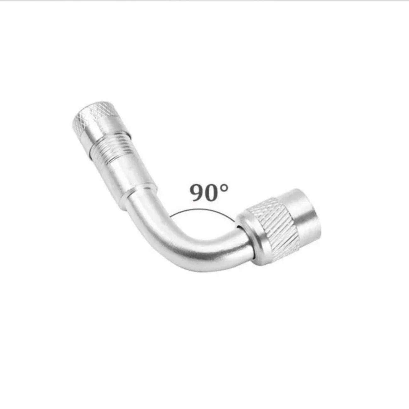 Adaptador válvula curvada ángulo cámara aire llanta extensión neumático auto moto bici 90 plata.