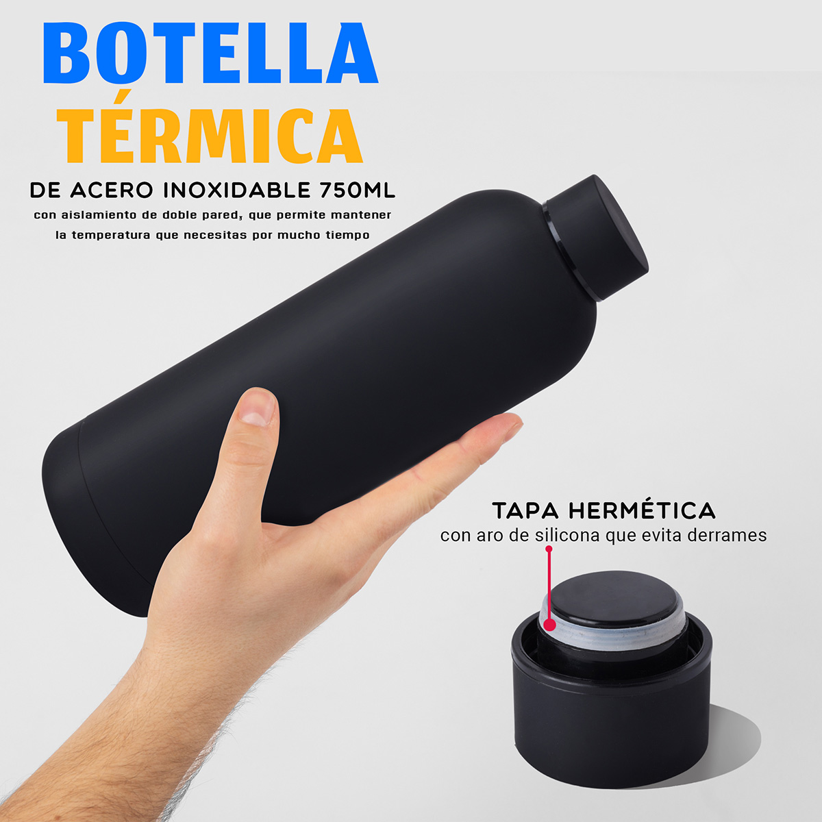 Termo Botella Acero Inoxidable Fría/caliente 750 Mililitros, Negro