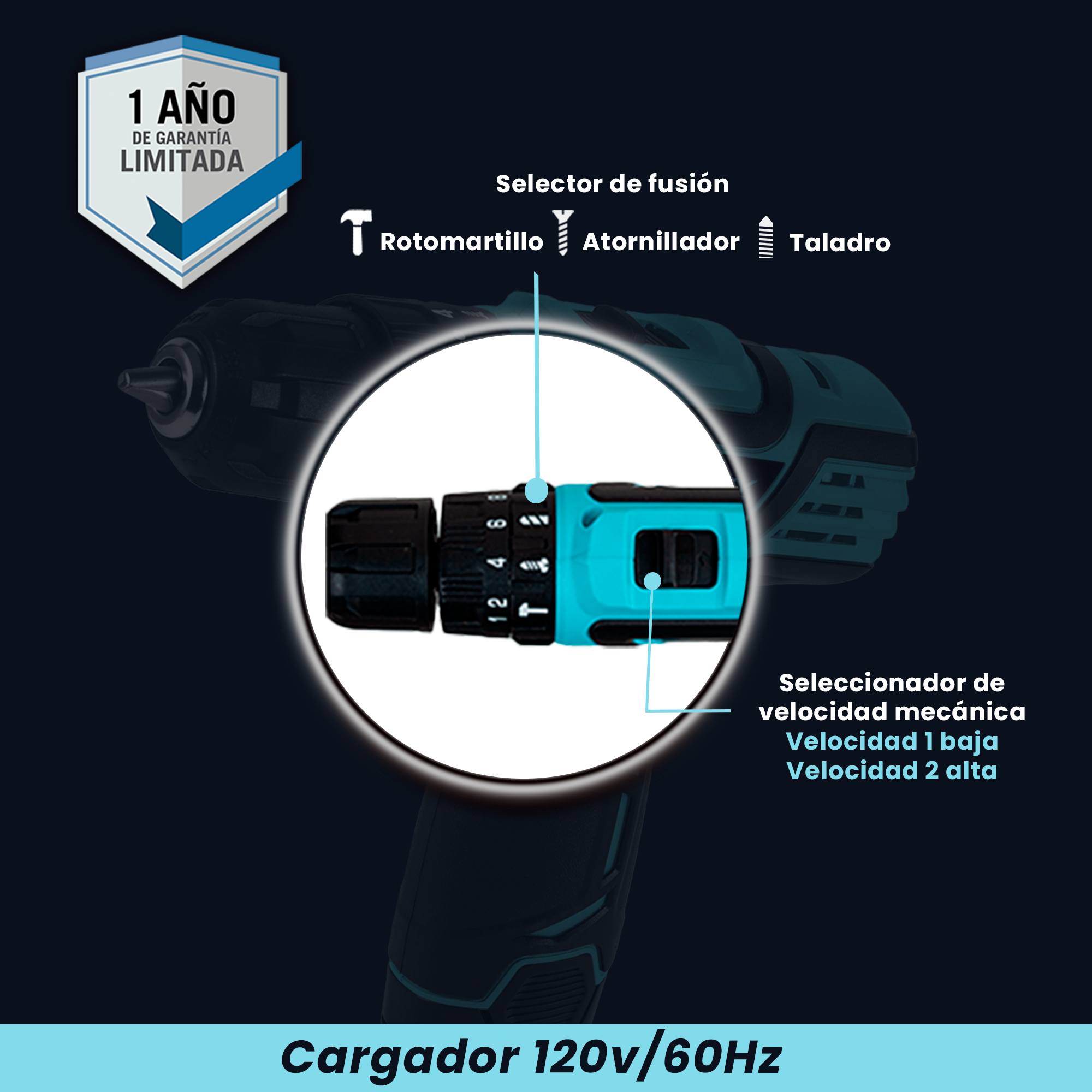 Taladro Inalámbrico con Control de Torque  - Rotomartillo Inalambrico - Destornillador Inalámbrico con Bateria