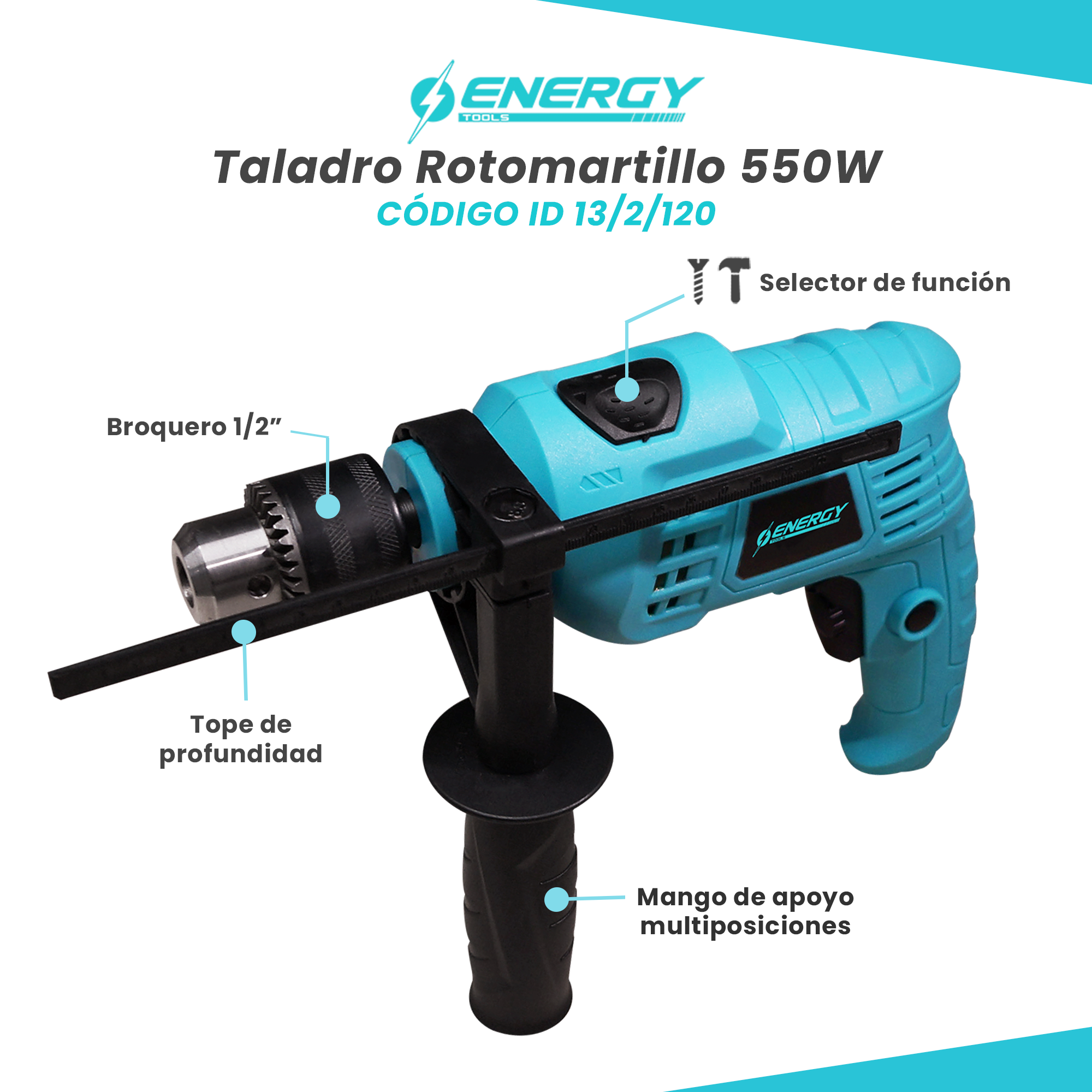 Rotomartillo Inalambrico 650W | Taladro Inalámbrico - Velocidad Variable | Destornillador Inalámbrico
