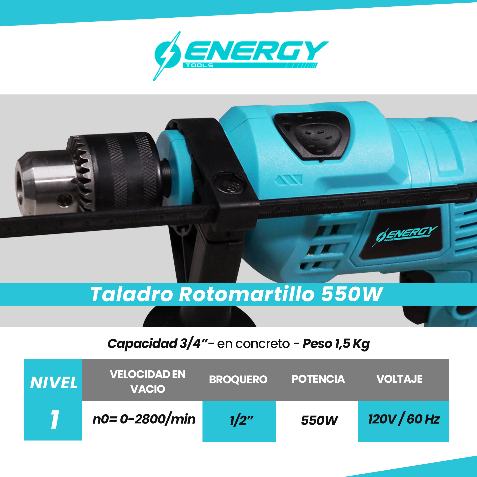 Rotomartillo Inalambrico 650W | Taladro Inalámbrico - Velocidad Variable | Destornillador Inalámbrico