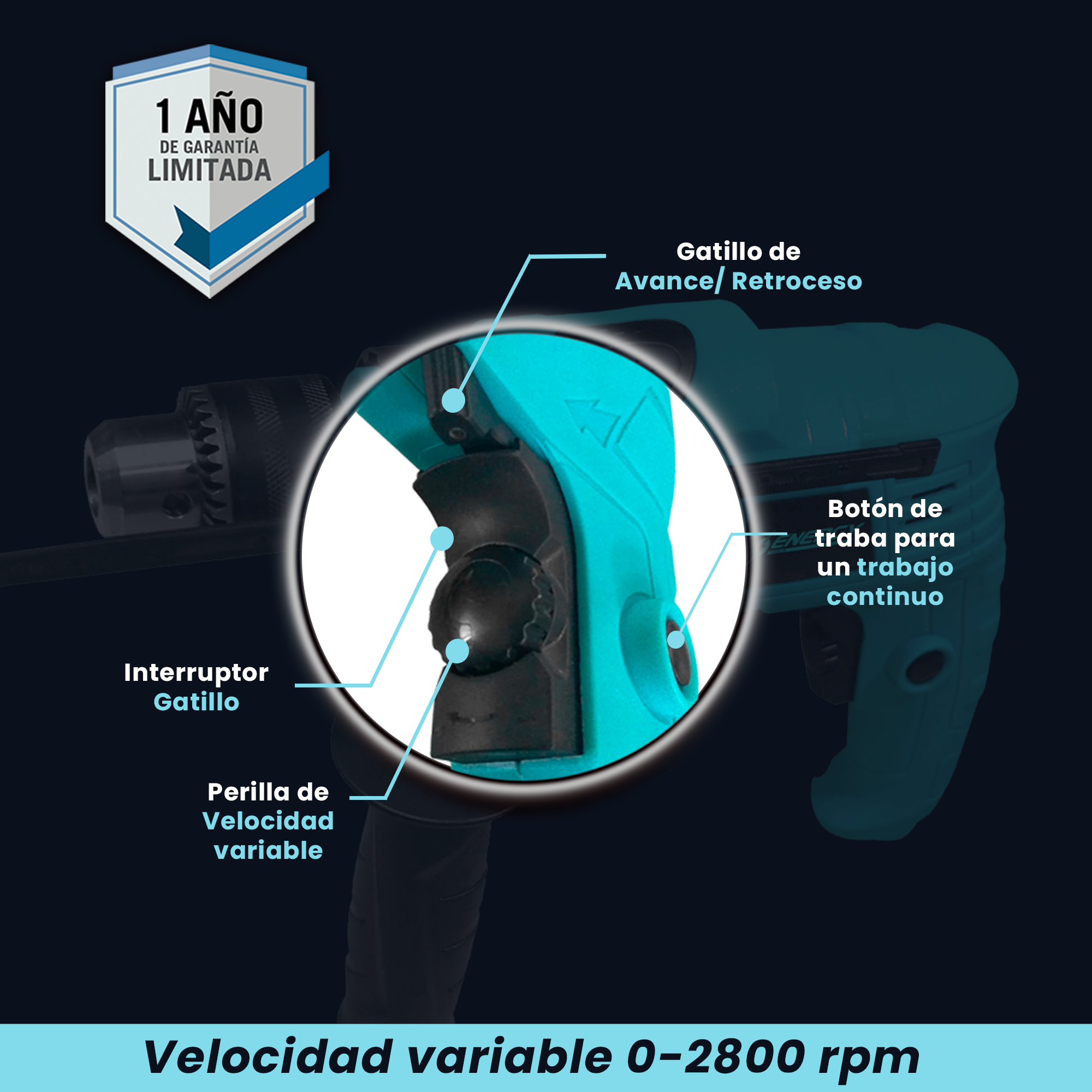 Rotomartillo Inalambrico 650W | Taladro Inalámbrico - Velocidad Variable | Destornillador Inalámbrico