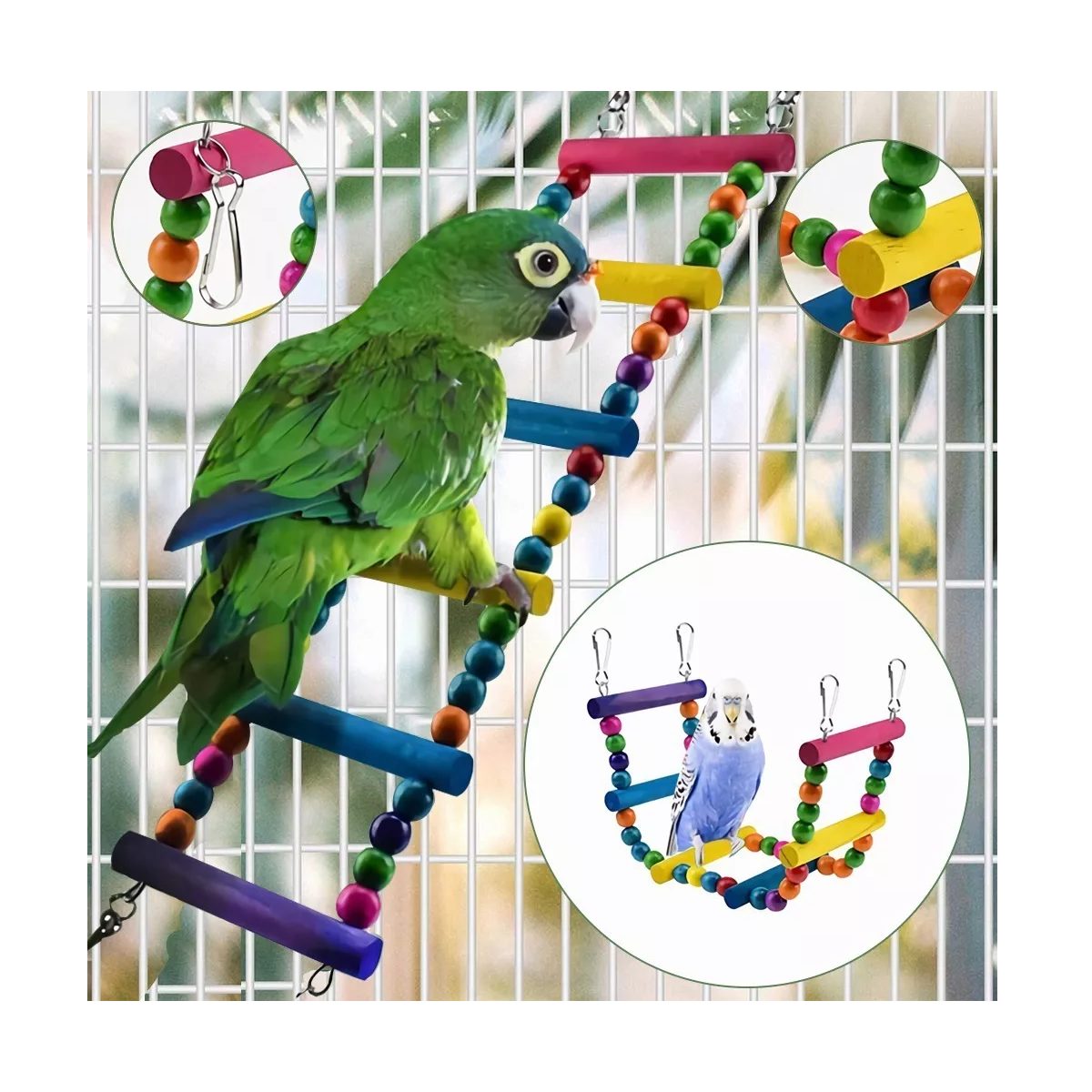 Kit 9pzs De Juguete Para Aves Loro De Pájaro Columpio Campana