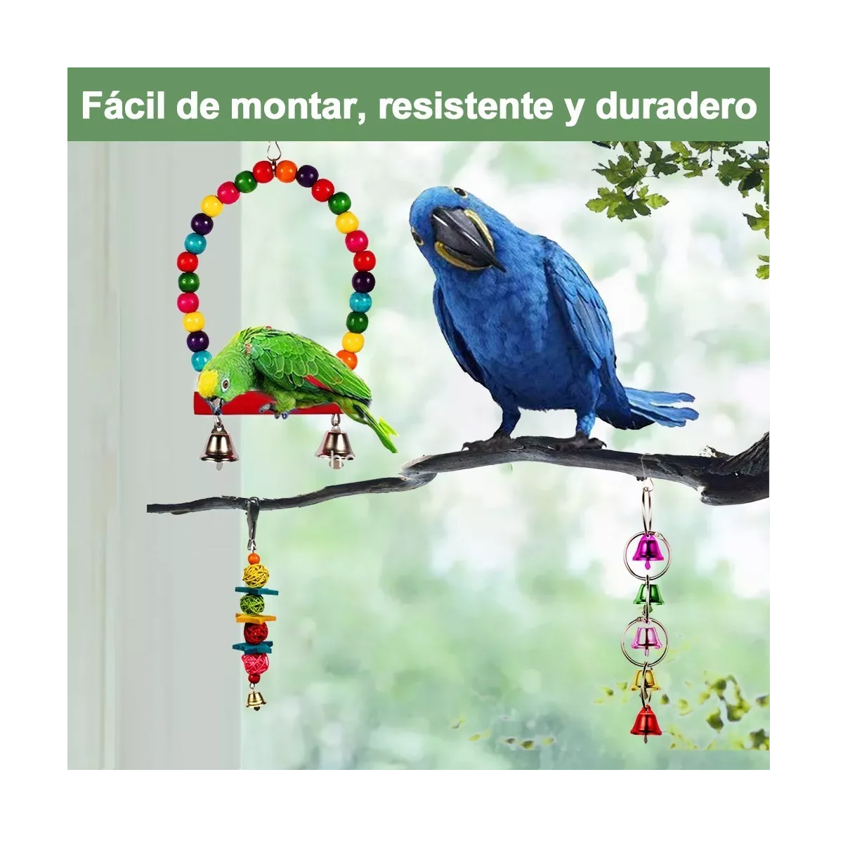 Kit 9pzs De Juguete Para Aves Loro De Pájaro Columpio Campana