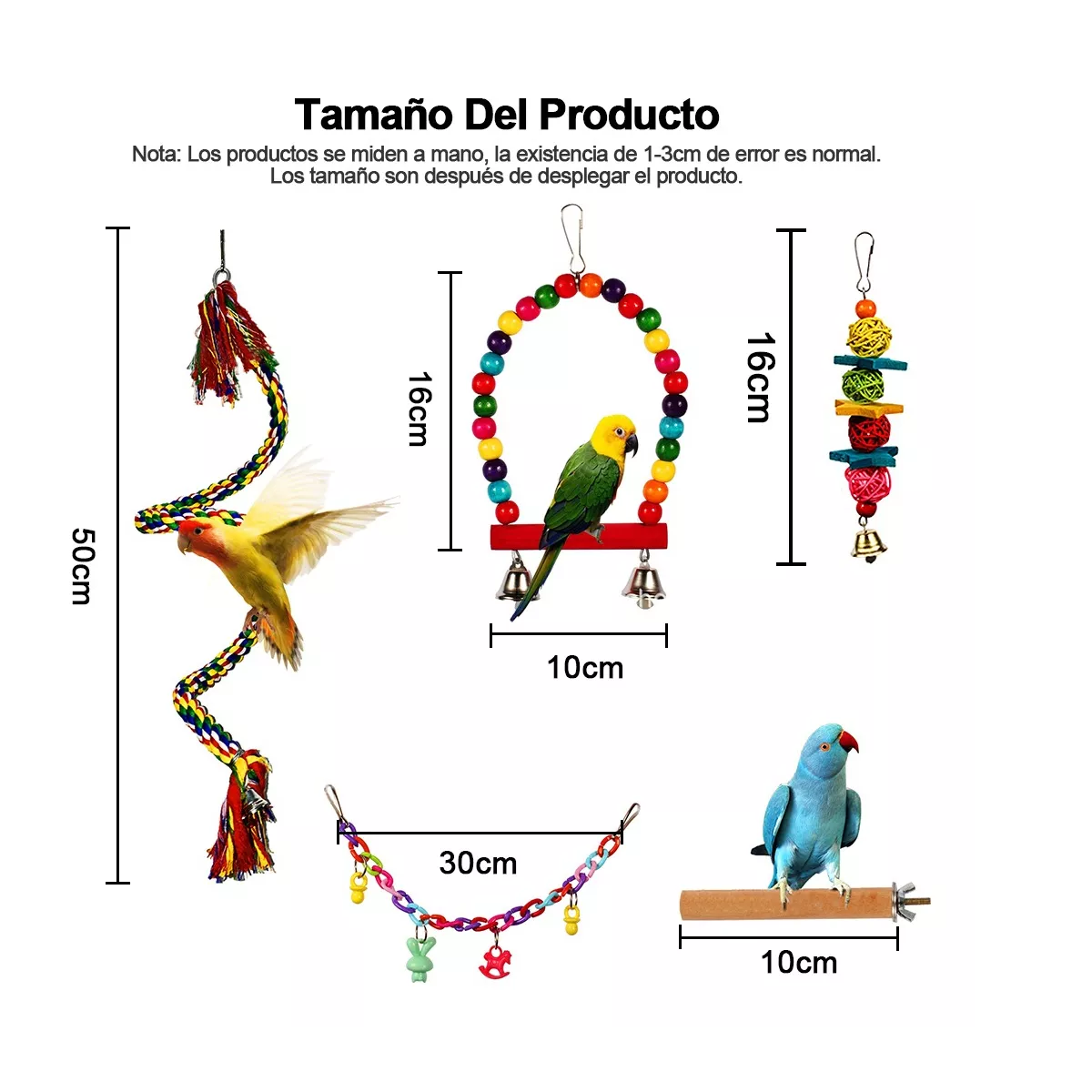 Kit 9pzs De Juguete Para Aves Loro De Pájaro Columpio Campana