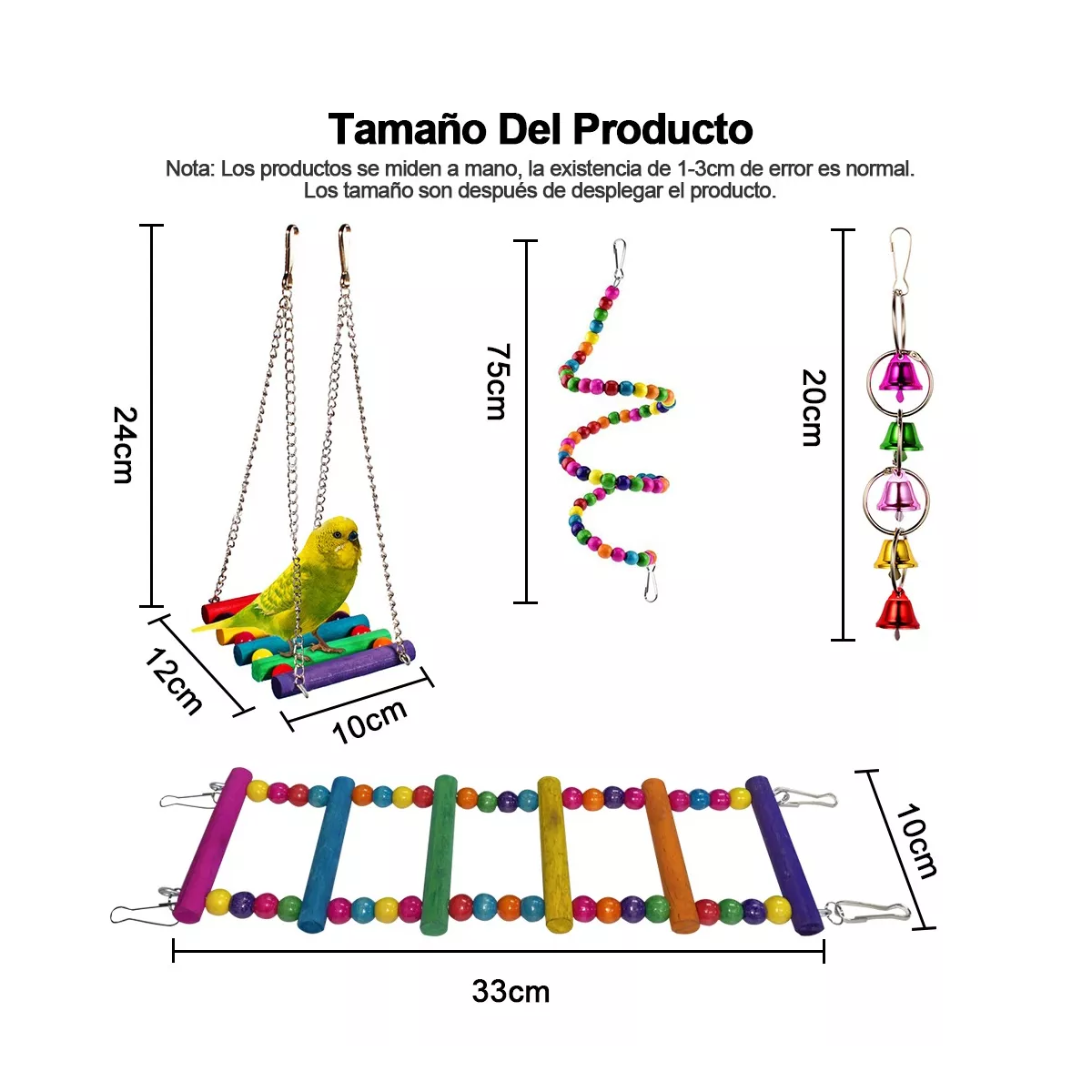 Kit 9pzs De Juguete Para Aves Loro De Pájaro Columpio Campana