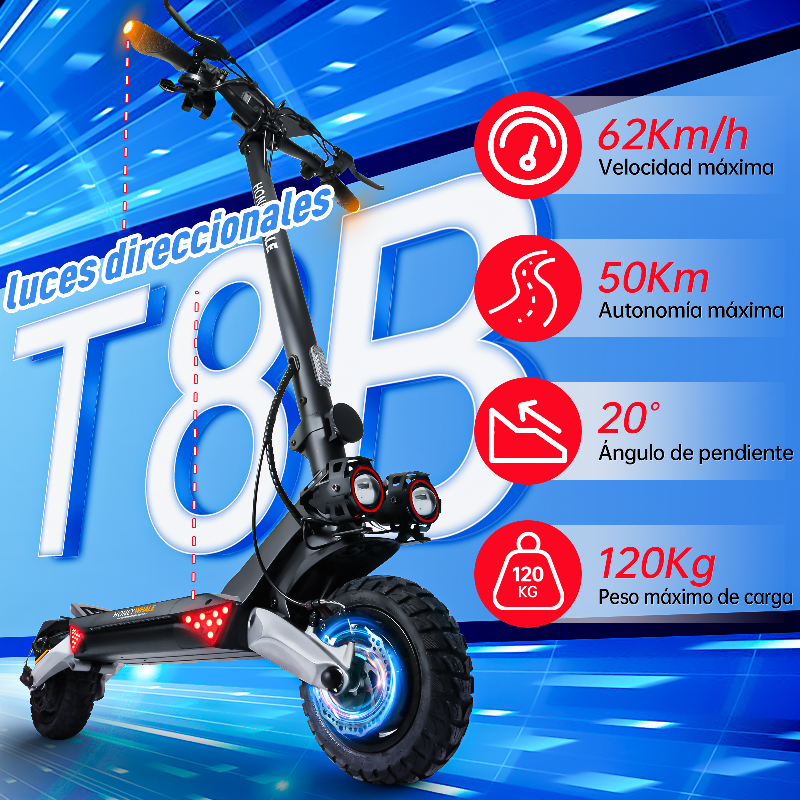 Scooter Eléctrico Honey Whale T8 Gris.