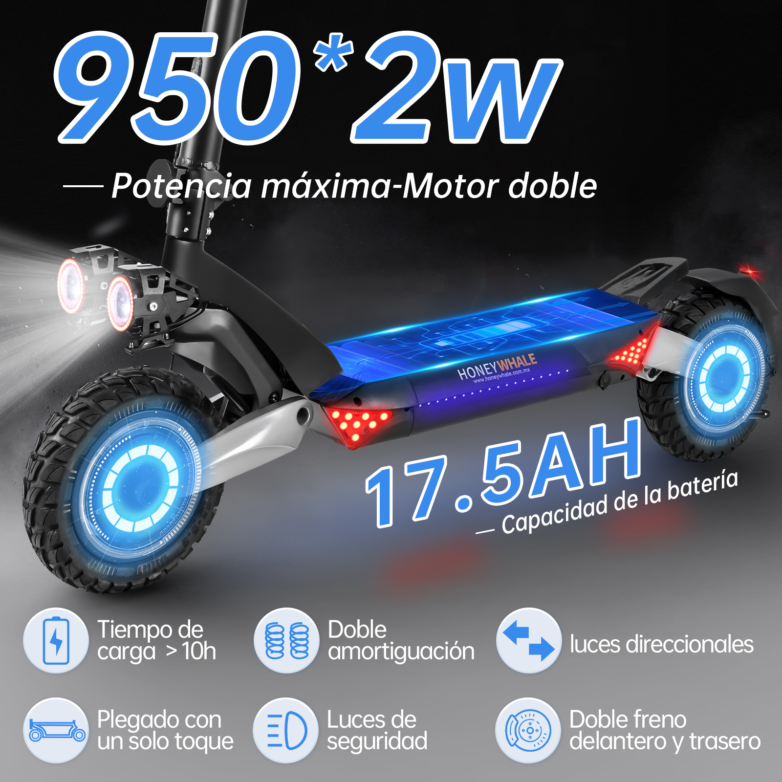 Scooter Eléctrico Honey Whale T8 Gris.