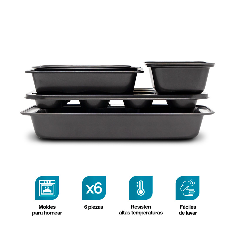 Moldes para Hornear Antiadherentes de Acero 6 Pack