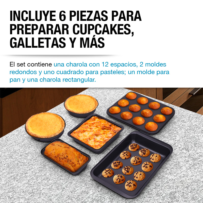 Moldes para Hornear Antiadherentes de Acero 6 Pack