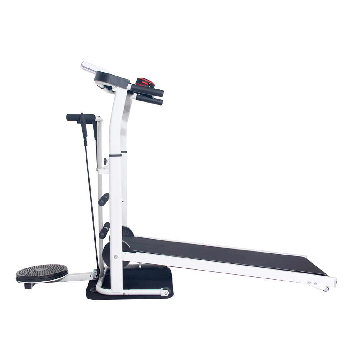 Caminadora Fitness Manual 4 en 1 Plegable Quick Fit Pro TV Ofertas Blanca, Portátil, con Bocina, ligas, barras y disco twister