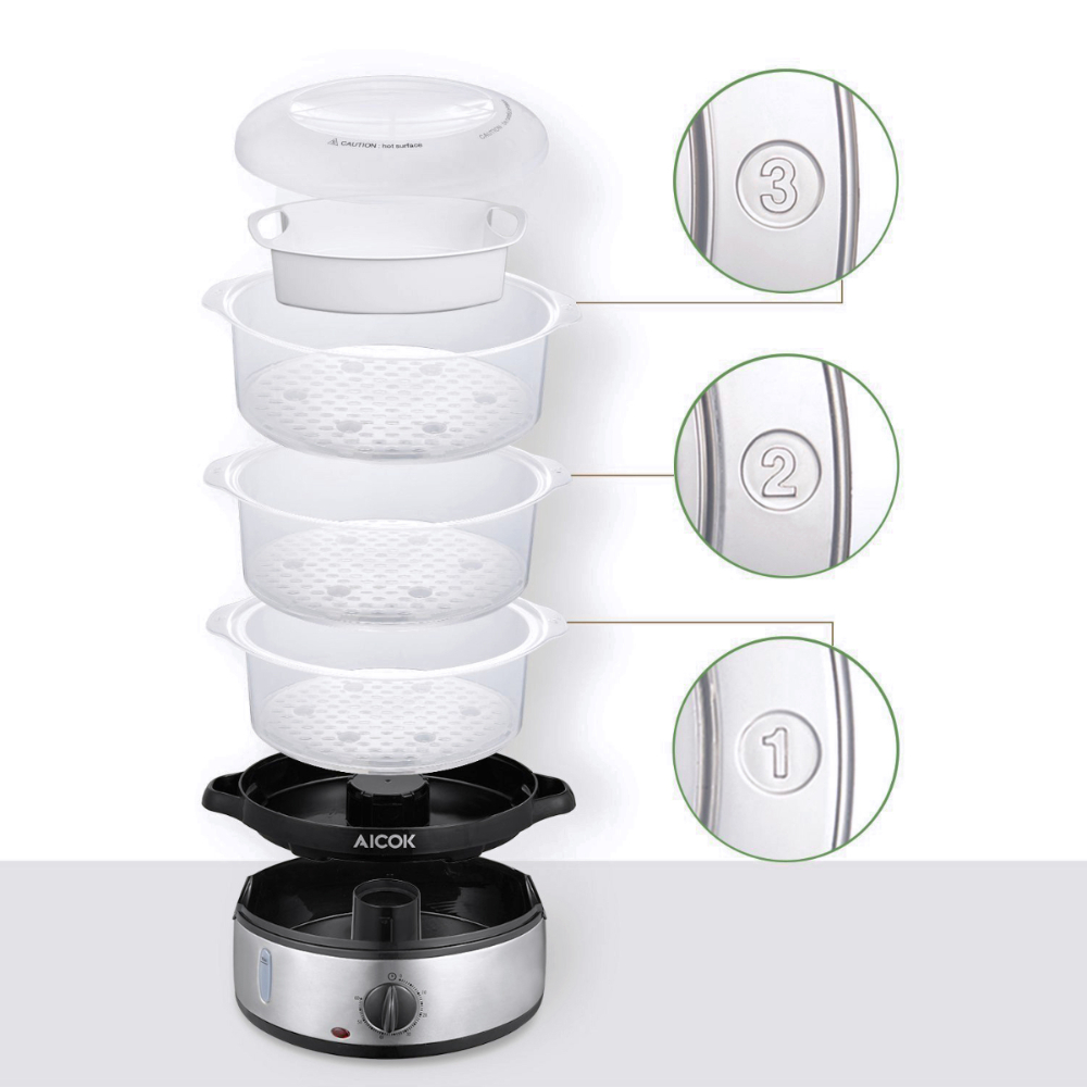 Vaporera Eléctrica Apilable 3 Niveles VE4401 Aicok