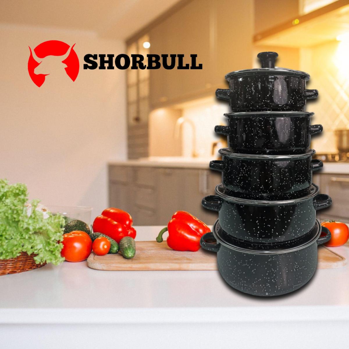 Juego de ollas con tapa de Peltre 10 pz International Negra Shorbull