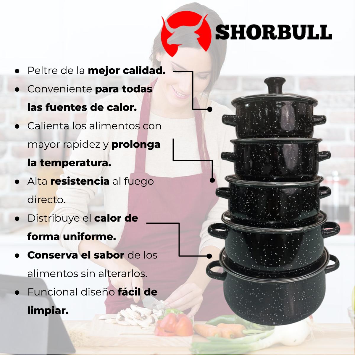 Juego de ollas con tapa de Peltre 10 pz International Negra Shorbull