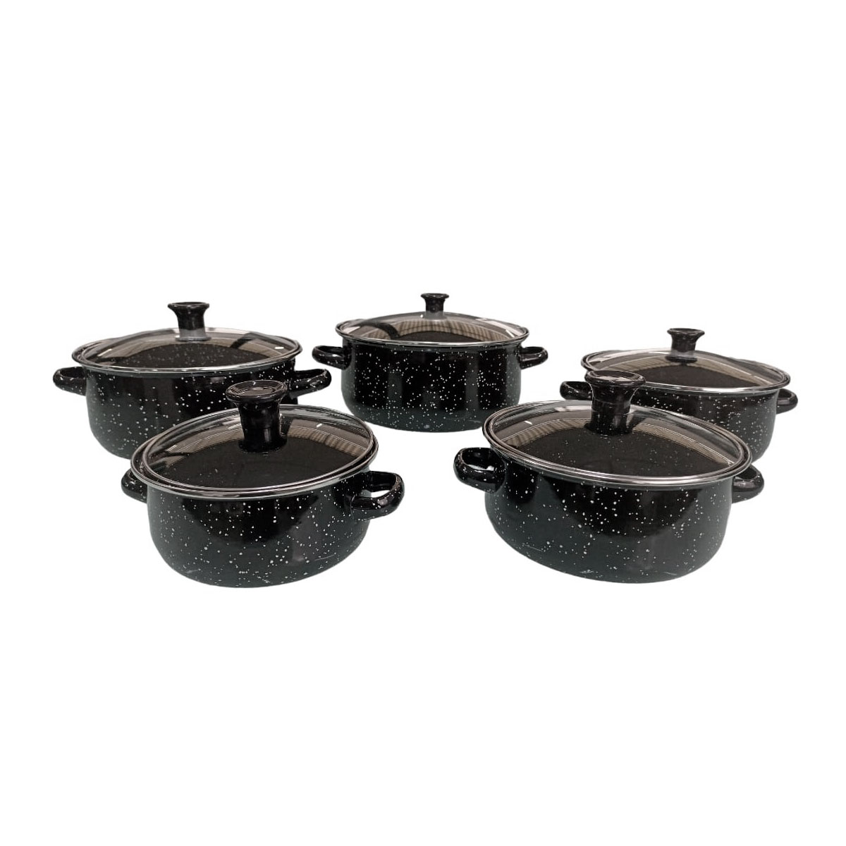 Juego de ollas con tapa de Peltre 10 pz International Negra Shorbull