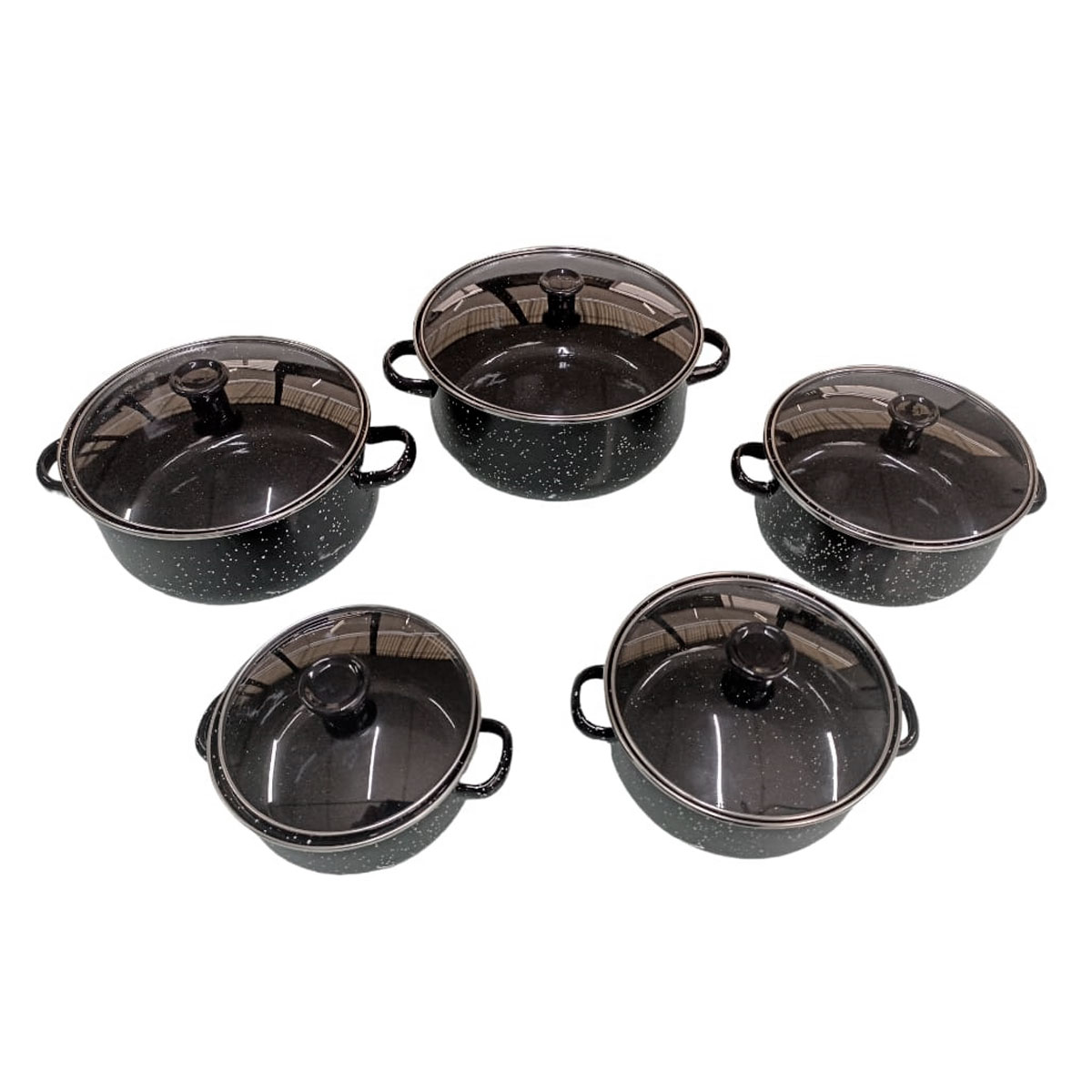 Juego de ollas con tapa de Peltre 10 pz International Negra Shorbull