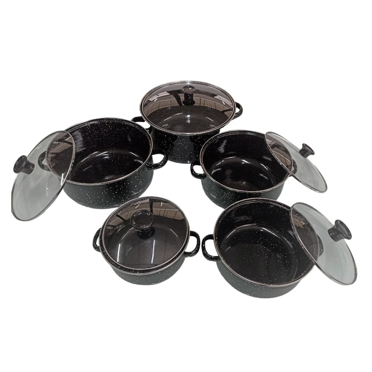 Juego de ollas con tapa de Peltre 10 pz International Negra Shorbull