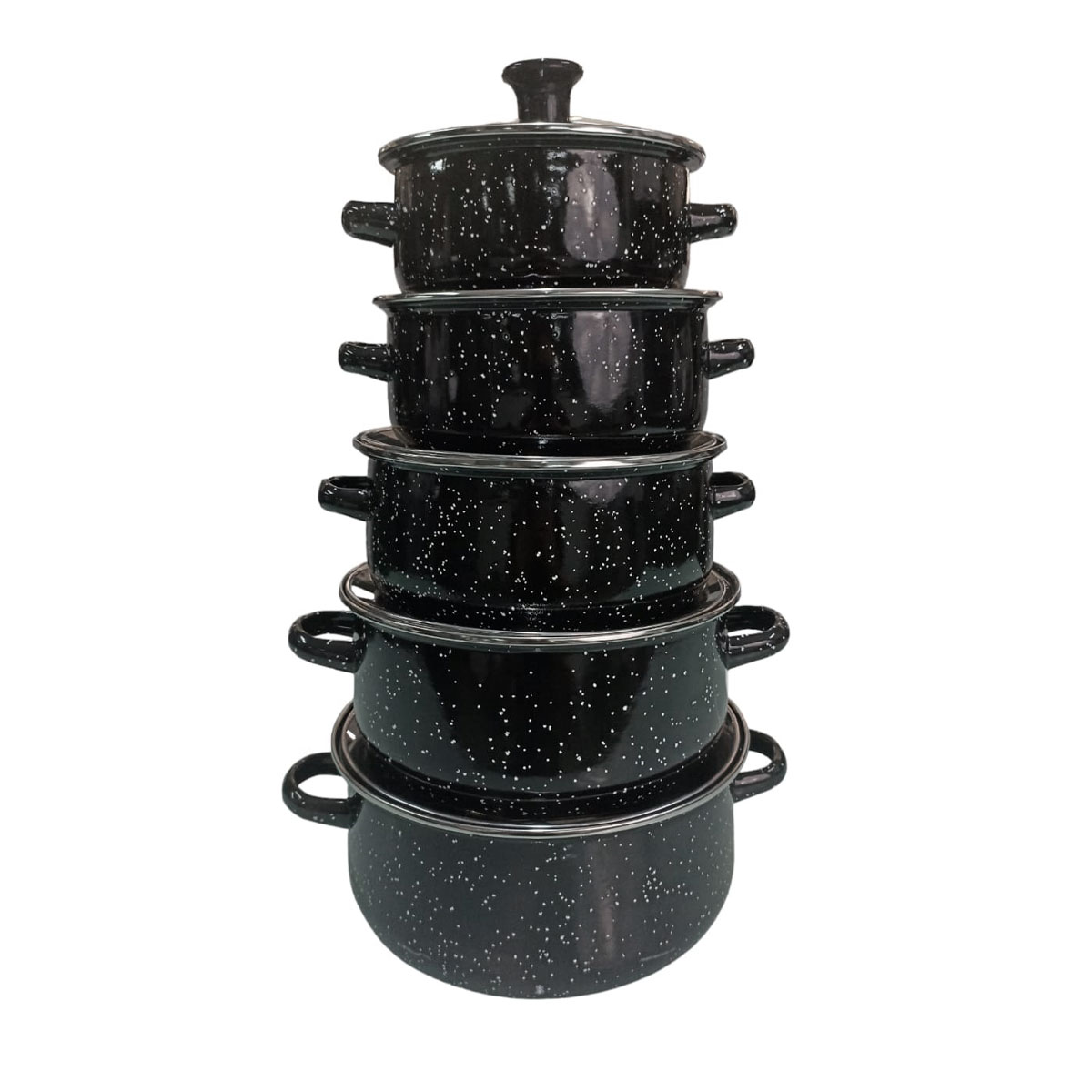 Juego de ollas con tapa de Peltre 10 pz International Negra Shorbull