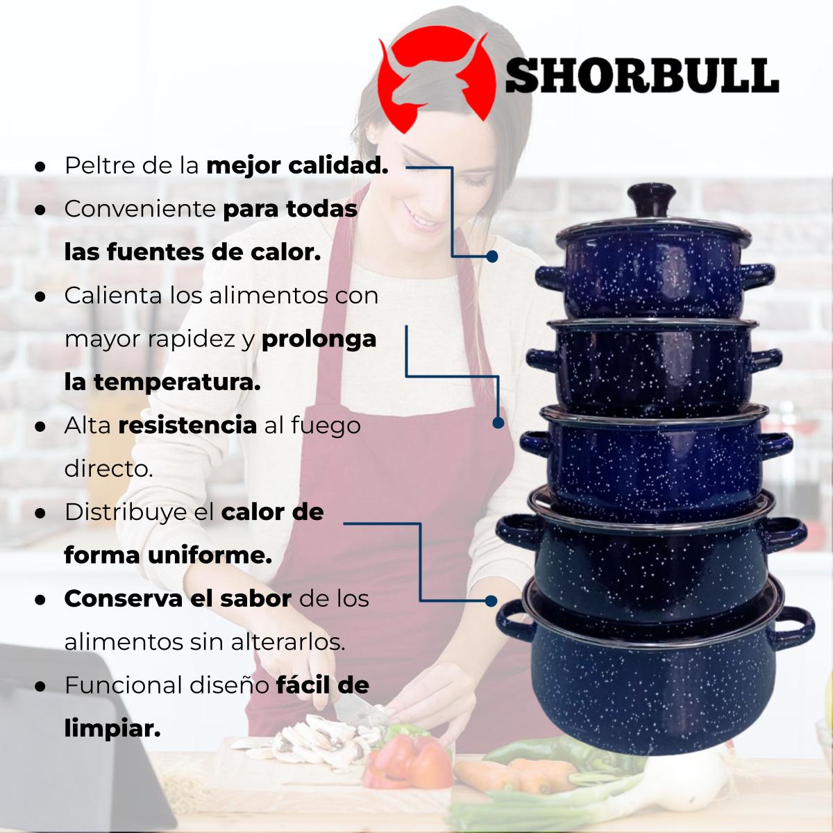 Juego de ollas con tapa de Peltre 10 pz International Azul Shorbull