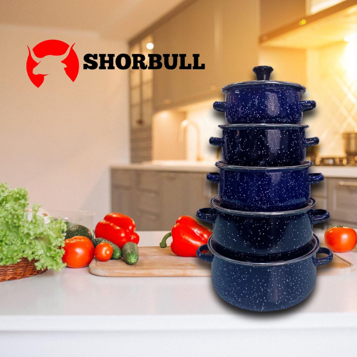 Juego de ollas con tapa de Peltre 10 pz International Azul Shorbull