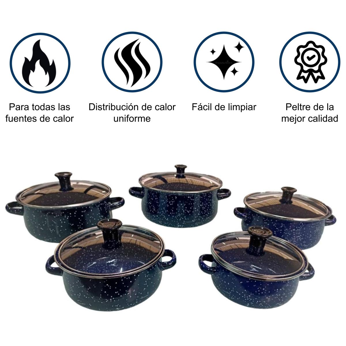 Juego de ollas con tapa de Peltre 10 pz International Azul Shorbull