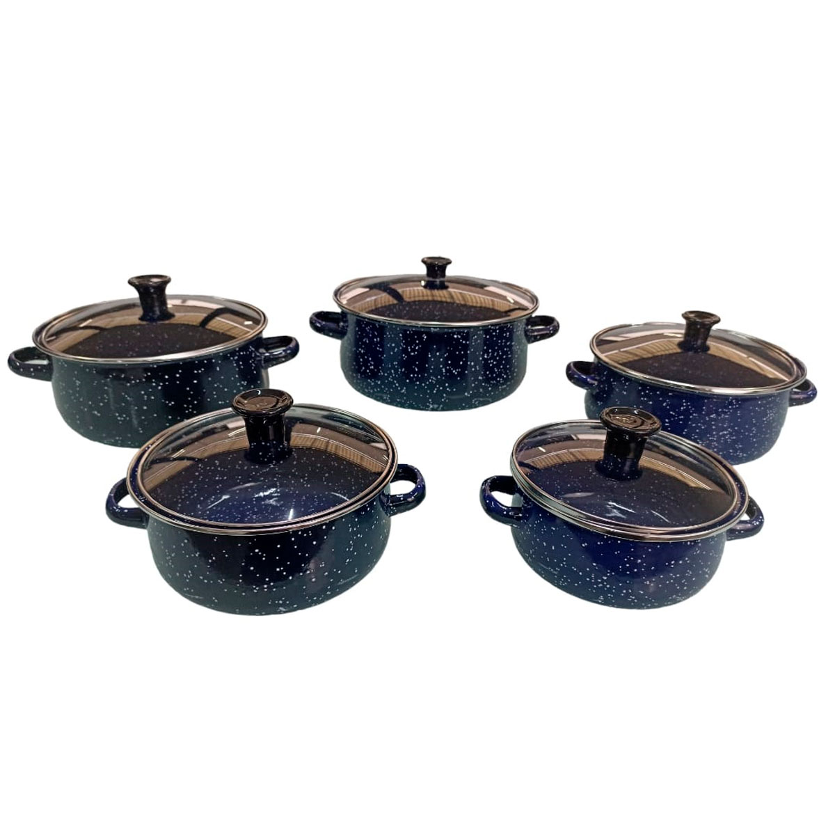 Juego de ollas con tapa de Peltre 10 pz International Azul Shorbull