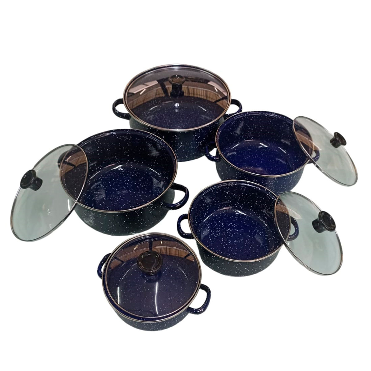 Juego de ollas con tapa de Peltre 10 pz International Azul Shorbull