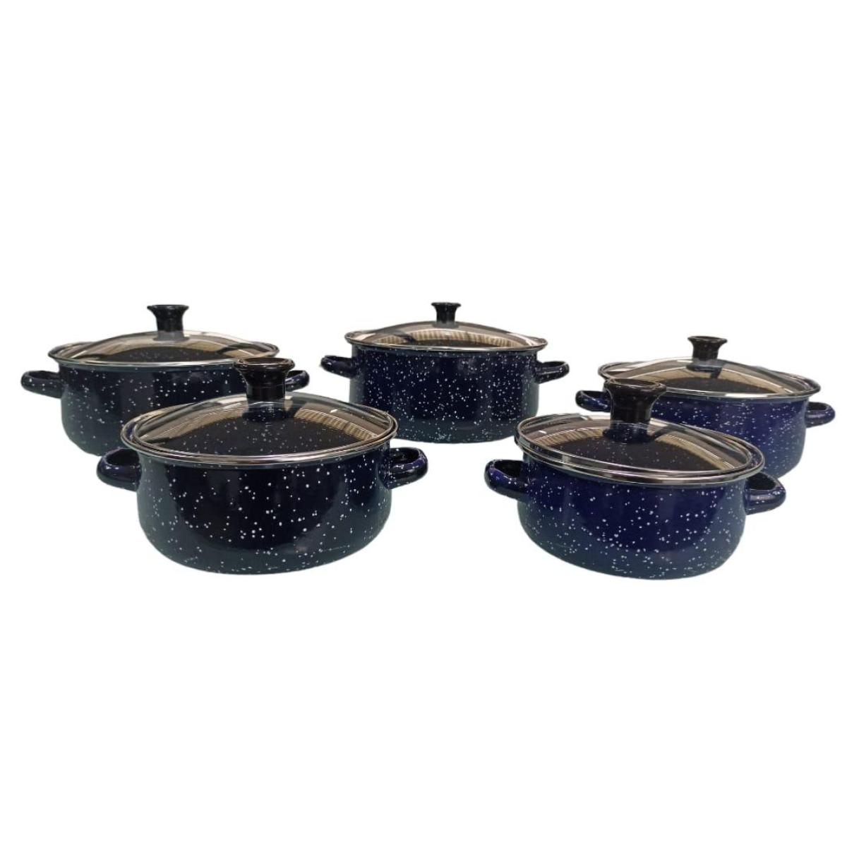 Juego de ollas con tapa de Peltre 10 pz International Azul Shorbull