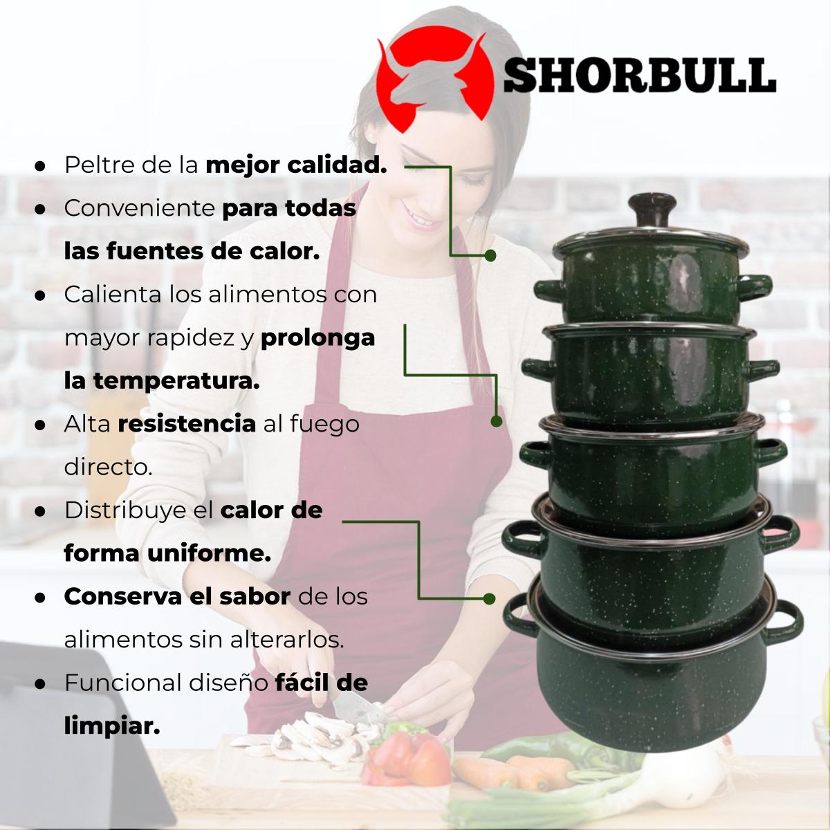 Juego de ollas con tapa de Peltre 10 pz International Verde Shorbull