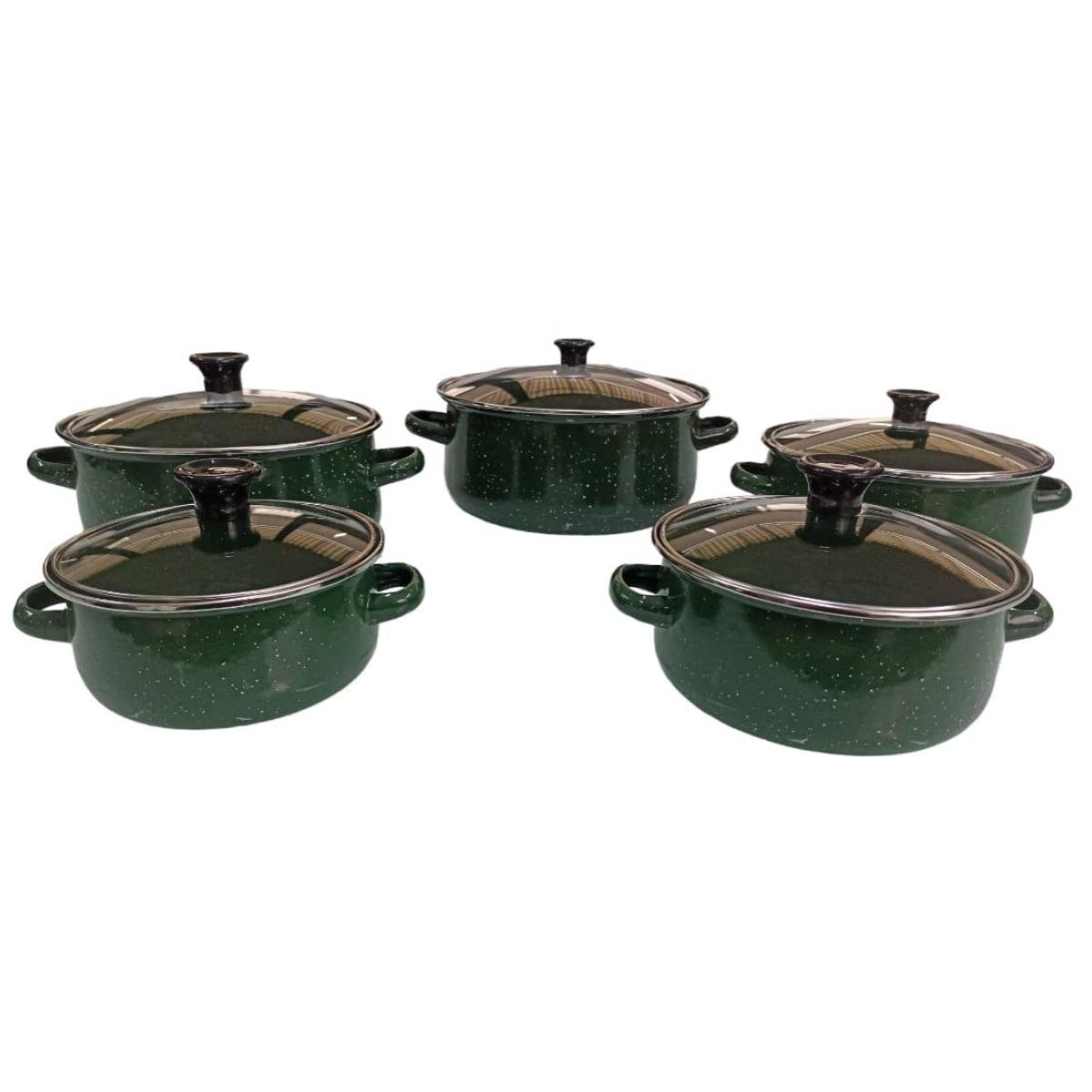 Juego de ollas con tapa de Peltre 10 pz International Verde Shorbull