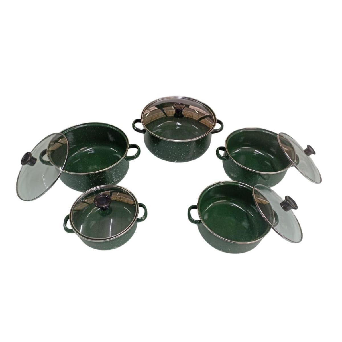 Juego de ollas con tapa de Peltre 10 pz International Verde Shorbull