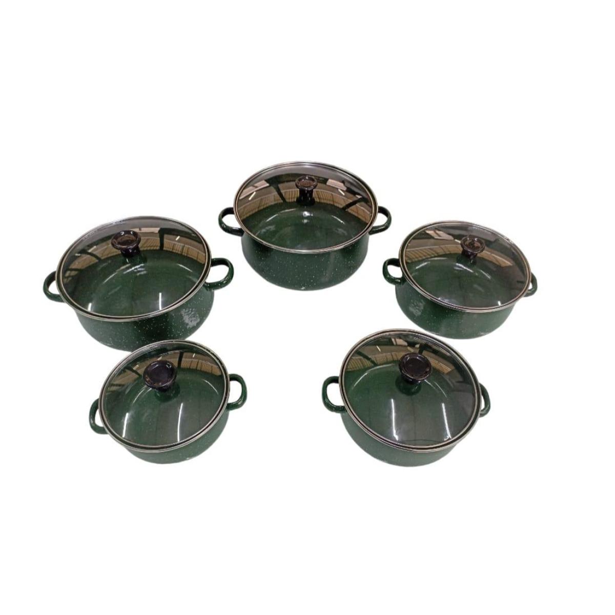 Juego de ollas con tapa de Peltre 10 pz International Verde Shorbull
