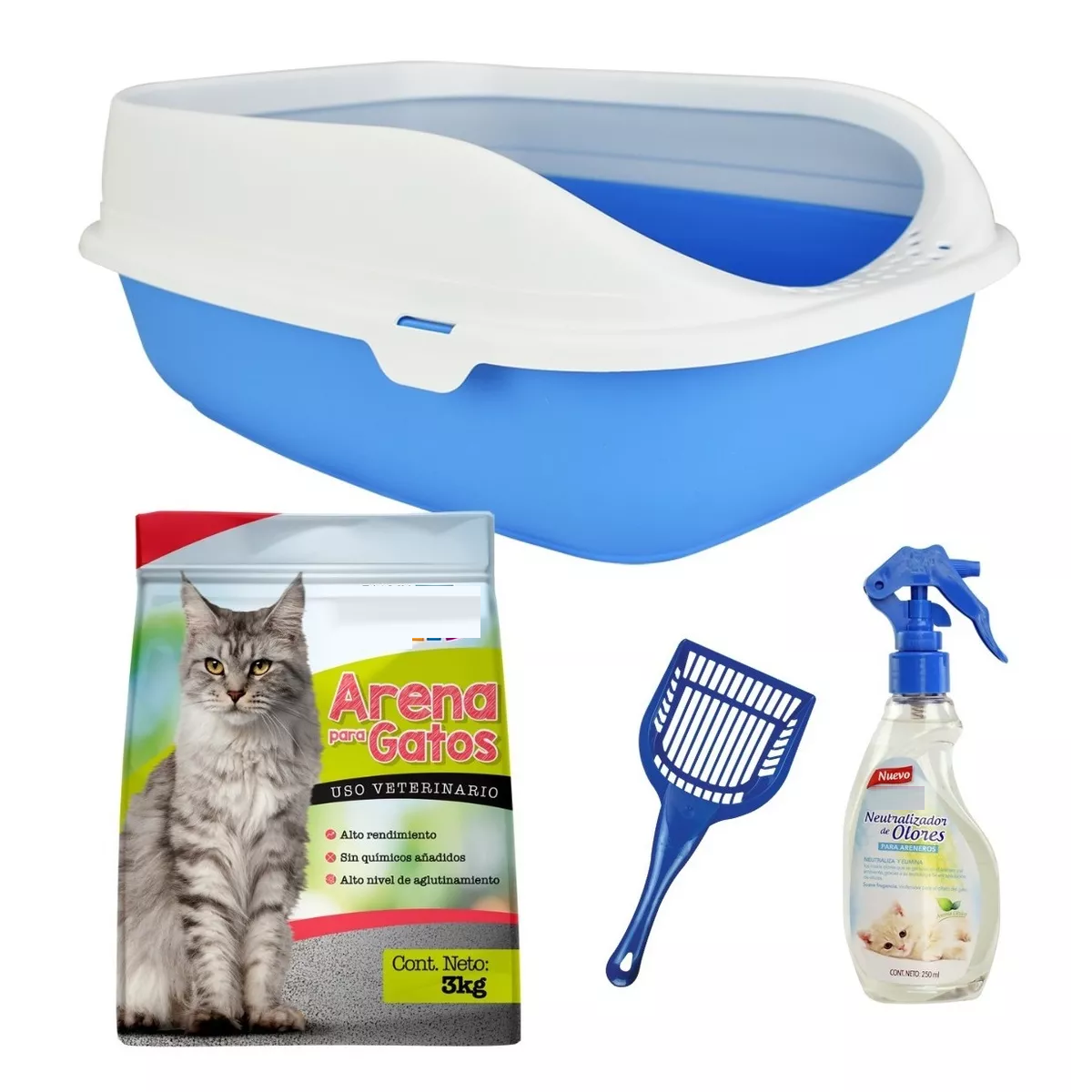 Kit Inicial Para Gato Con Arenero Pala Arena Neutralizador