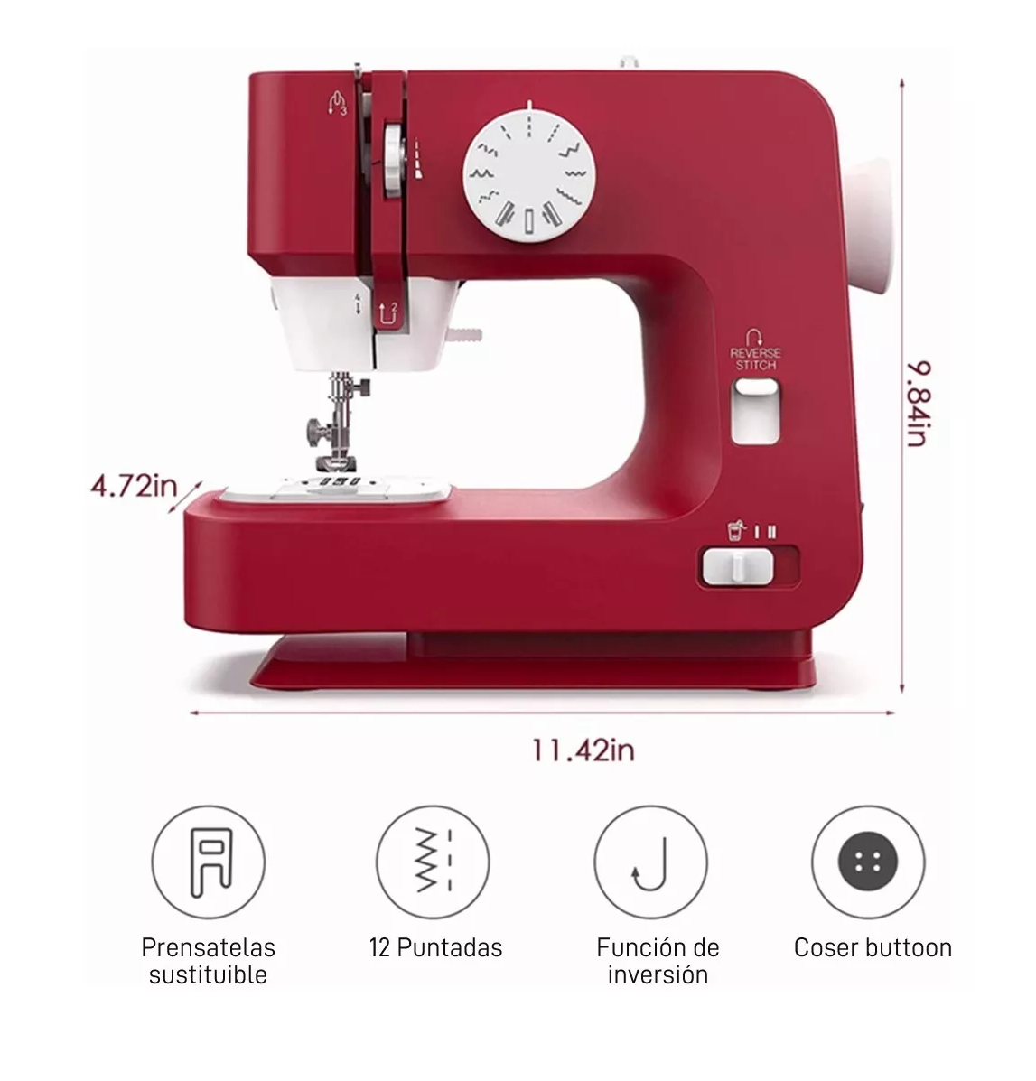 Máquina De Coser Portátil El Hogar Eléctricas De 12 Puntada Rojo