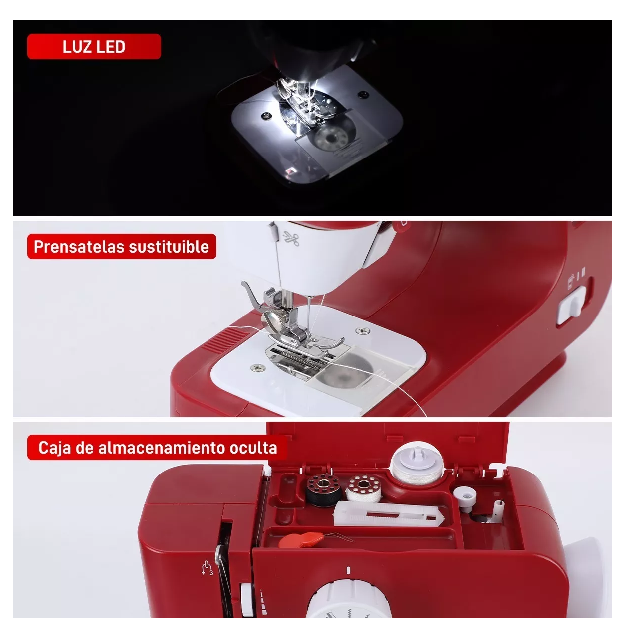Máquina De Coser Portátil El Hogar Eléctricas De 12 Puntada Rojo
