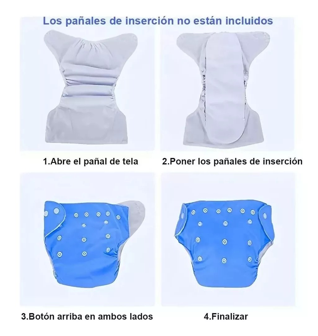 Pañales Ecologicos Paquete 5 Reutilizable + 5 Insertos Cafe-verde-morado-amarillo-azul colores pasteles