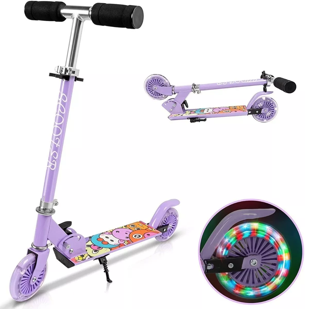 Monopatín De Pie Scooter Plegable Con Luces Para Niños Morado