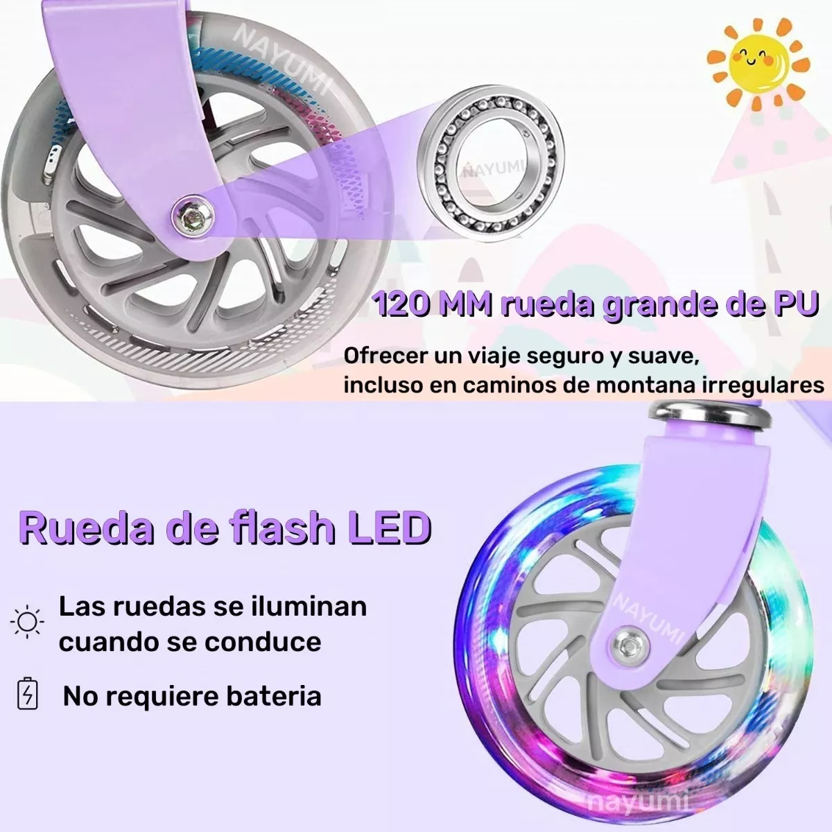Monopatín De Pie Scooter Plegable Con Luces Para Niños Morado