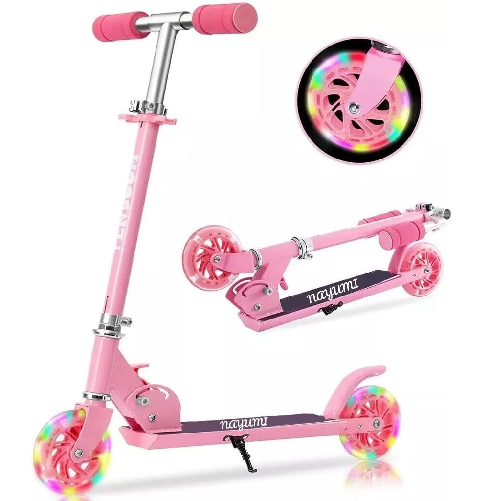Monopatín Plegable Con Luces Para Niñas Rosa