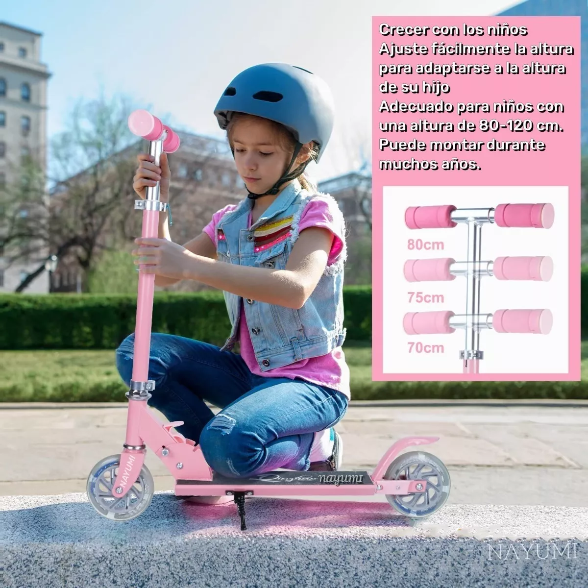 Monopatín Plegable Con Luces Para Niñas Rosa