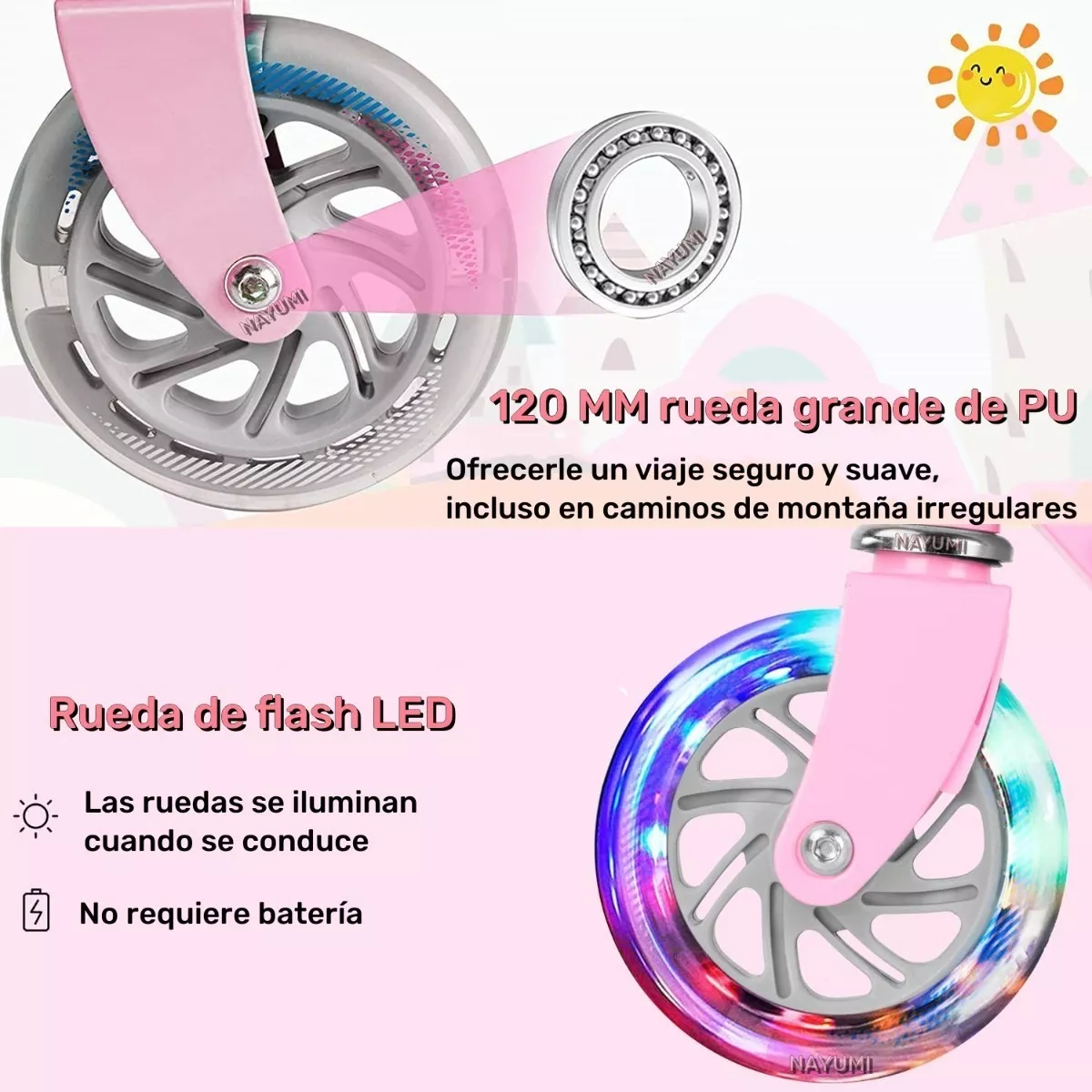 Monopatín Plegable Con Luces Para Niñas Rosa