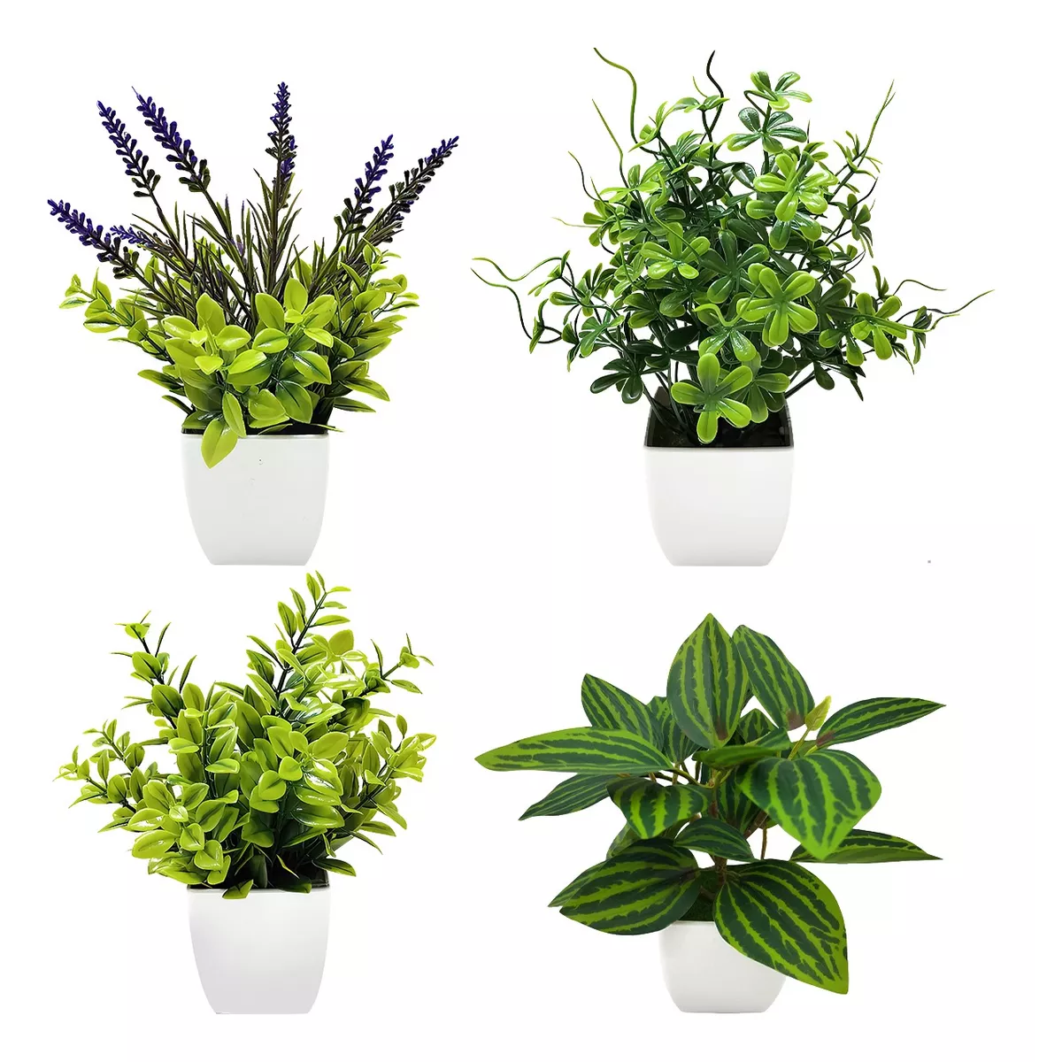 4 Macetas Plantas Artificiales Barro Decoración Bonsai Verde