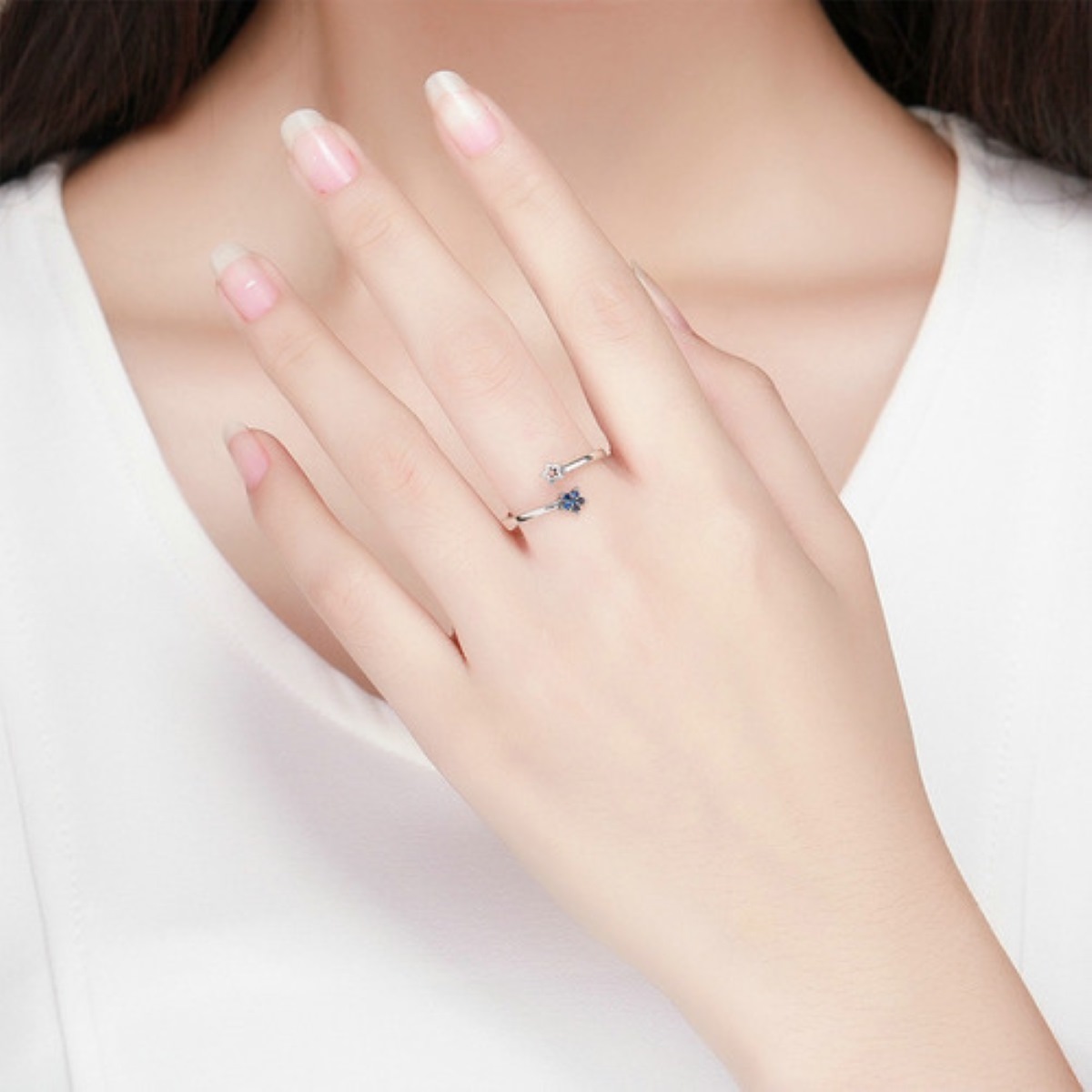 Anillo Plata 925 Brillante Estrella Luna Azul Marino