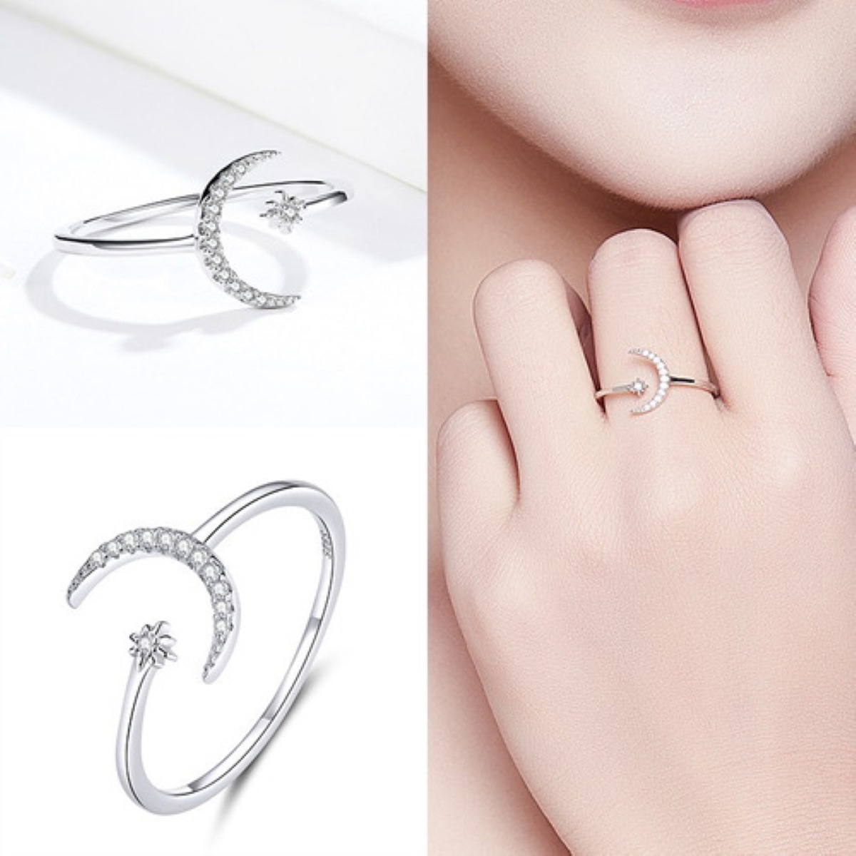 Anillo De Luna Y Estrella Vintage De Plata 925 Mini Luna 