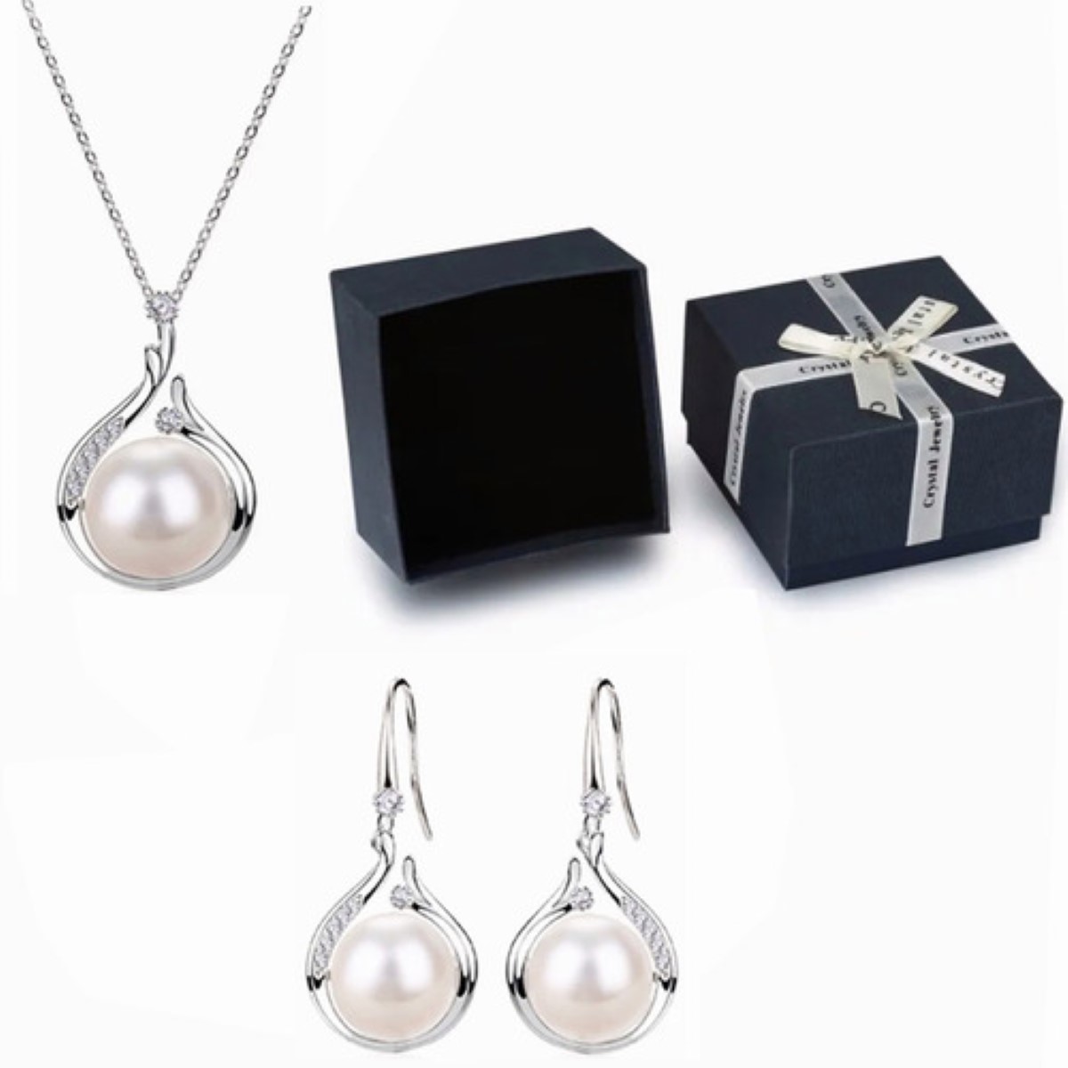 Conjunto De Joyas De Mujer De Pearl De Plata Esterlina 925  perla Plata Blanco