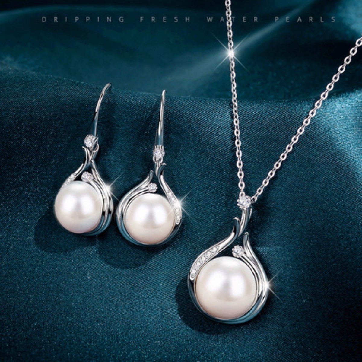 Conjunto De Joyas De Mujer De Pearl De Plata Esterlina 925  perla Plata Blanco