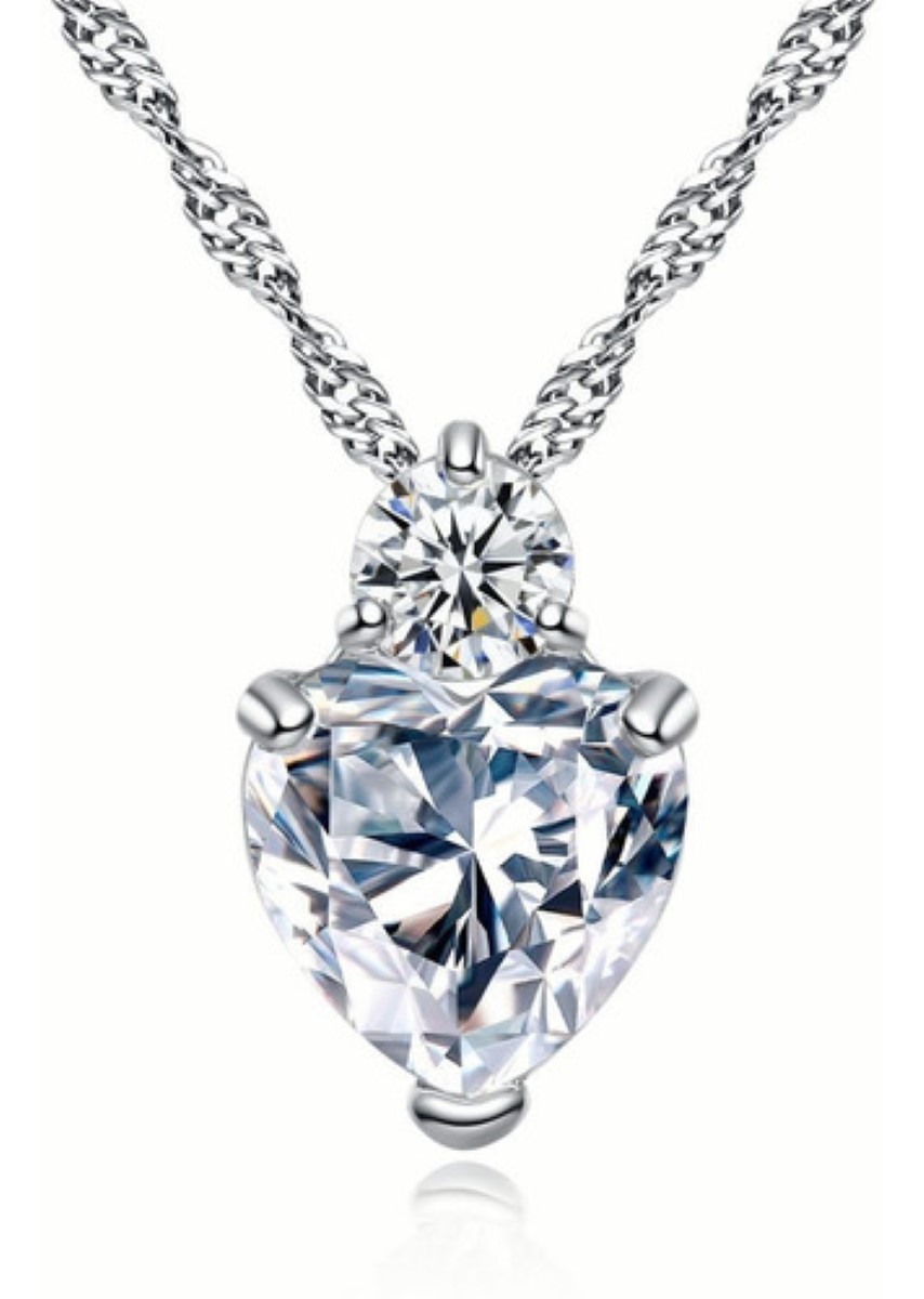 Juego De Collar Y Aretes Mujer Plata 925 Con Zirconia+caja Plata  Corazon